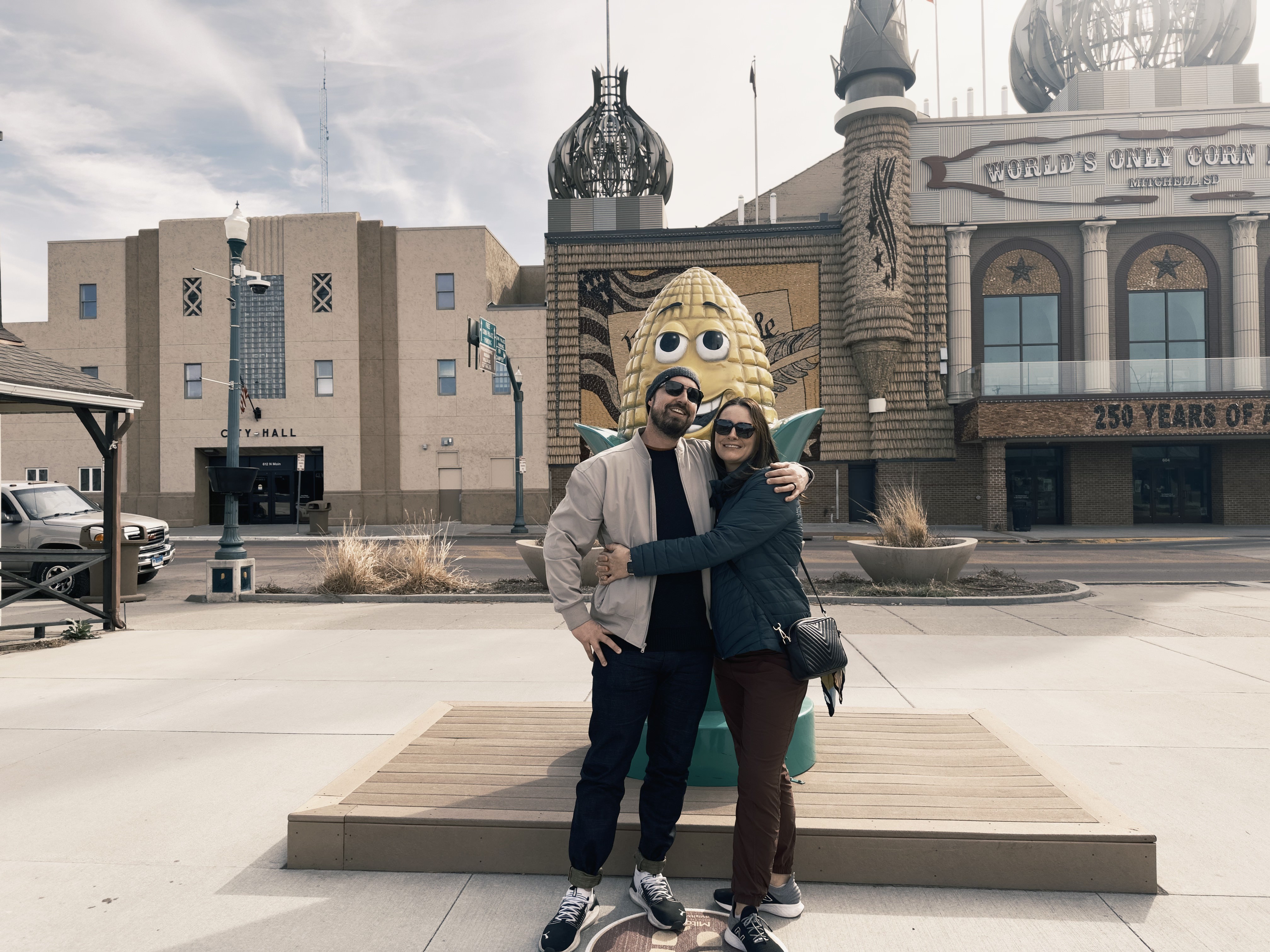 Sam and wife in front of the World's Only Corn Palace in Mitchell, SD.