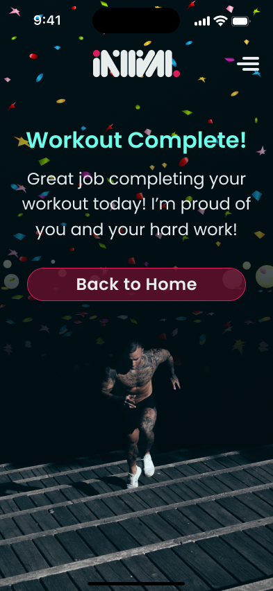 Workout Complete screen with confetti. The app worked perfectly. iOS just wouldn't let it run in your pocket.
